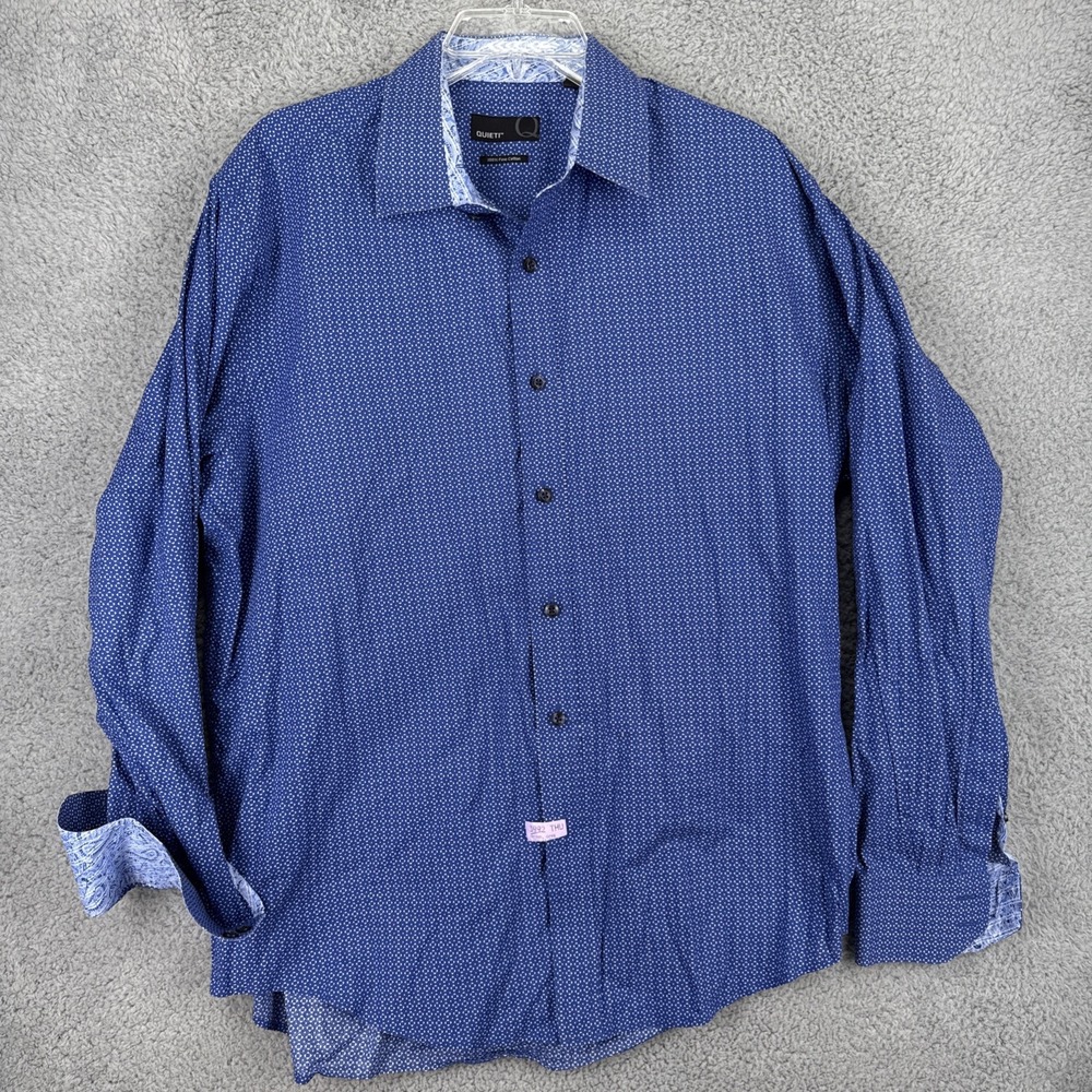 Quieti Dress Shirt Men XL Long Sleeve Blue White Geometric 100% Cotton Flip Cuff